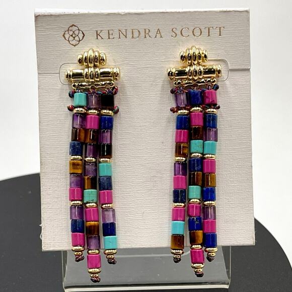 Kendra Scott Bree Gold Teal Purple Orchid Stone Bead statement
Earrings - Picture 1 of 8